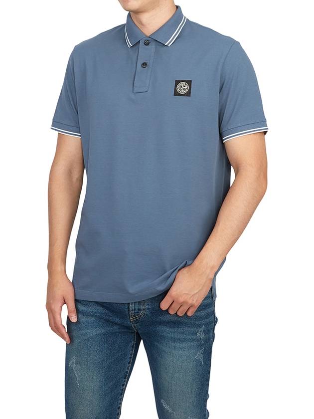 Stretch Cotton Pique Short Sleeve Polo Shirt Light Blue - STONE ISLAND - BALAAN 5