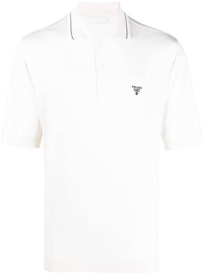 Logo Silk Short Sleeve Polo Shirt White - PRADA - BALAAN 2