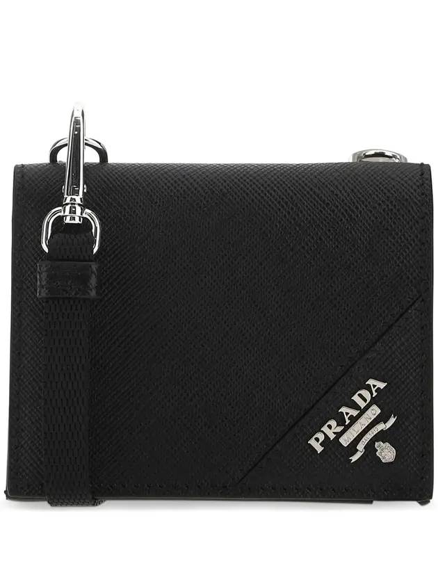 logo leather strap card wallet black - PRADA - BALAAN 1