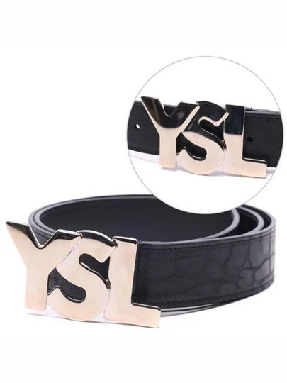 Logo Leather Belt Black - SAINT LAURENT - BALAAN 2