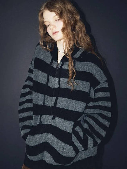 2 WAY Striped Hooded Knit Zip up Black - CPGN STUDIO - BALAAN 2