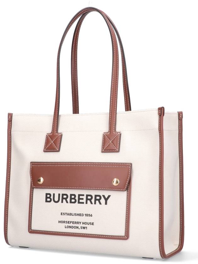 Freya Small Canvas Leather Tote Bag Natural Tan - BURBERRY - BALAAN 4