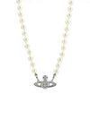 Mini Bas Relief Pearl Necklace Platinum Cream Pearl Crystal - VIVIENNE WESTWOOD - BALAAN 3