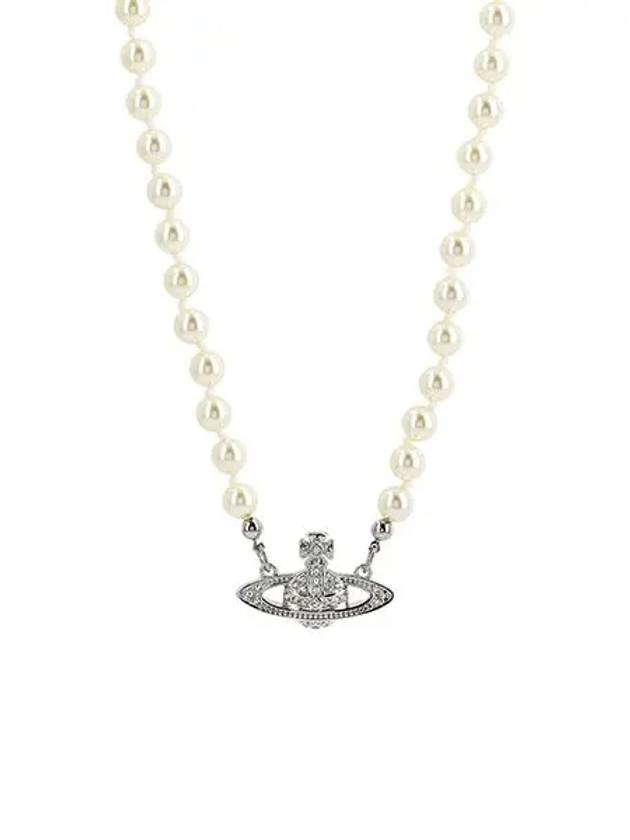 Mini Bas Relief Pearl Necklace Platinum Cream Pearl Crystal - VIVIENNE WESTWOOD - BALAAN 5