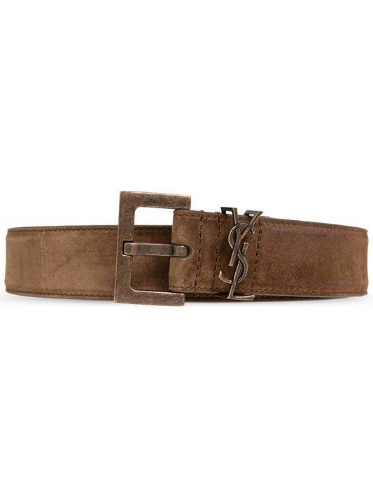 Monogram Suede Leather Belt Brown - SAINT LAURENT - BALAAN 1