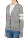 Sustainable Fine Merino Wool 4-Bar Relaxed Fit V-Neck Cardigan Light Grey - THOM BROWNE - BALAAN 4