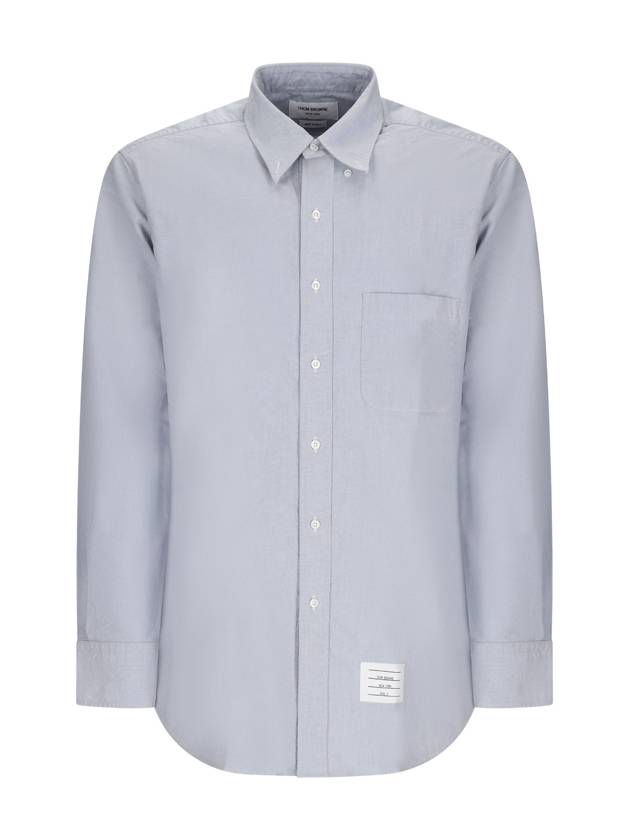 Men's Logo Patch Classic Cotton Long-Sleeved Shirt White Light Blue - THOM BROWNE - BALAAN 2