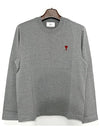 Chain Stitch Heart Logo Long Sleeve T-Shirt Heather Grey - AMI - BALAAN 3