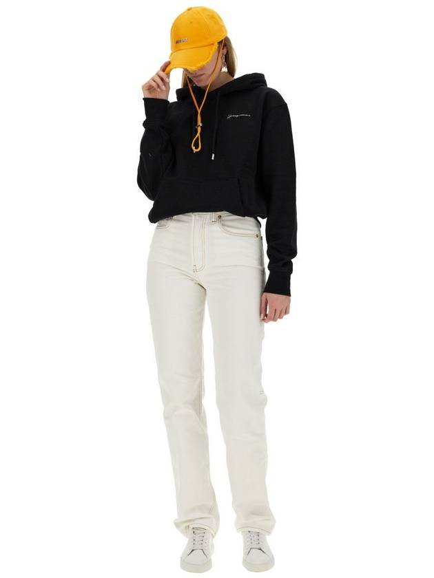 Le Brode Embroidered Logo Cotton Hoodie Black - JACQUEMUS - BALAAN 3