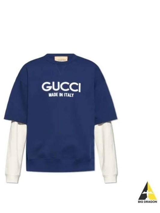 Cotton Logo Long Sleeve T-Shirt Navy - GUCCI - BALAAN 2