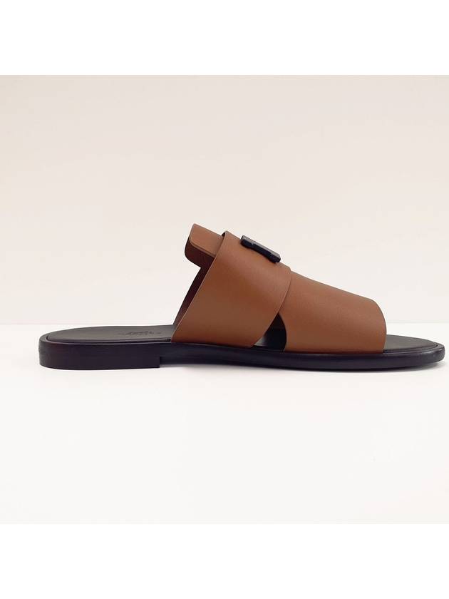 Arles H Logo Mule Slippers Brown - HERMES - BALAAN 8