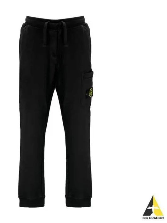 Men's Wappen Patch Cotton Fleece Track Pants Black - STONE ISLAND - BALAAN 2