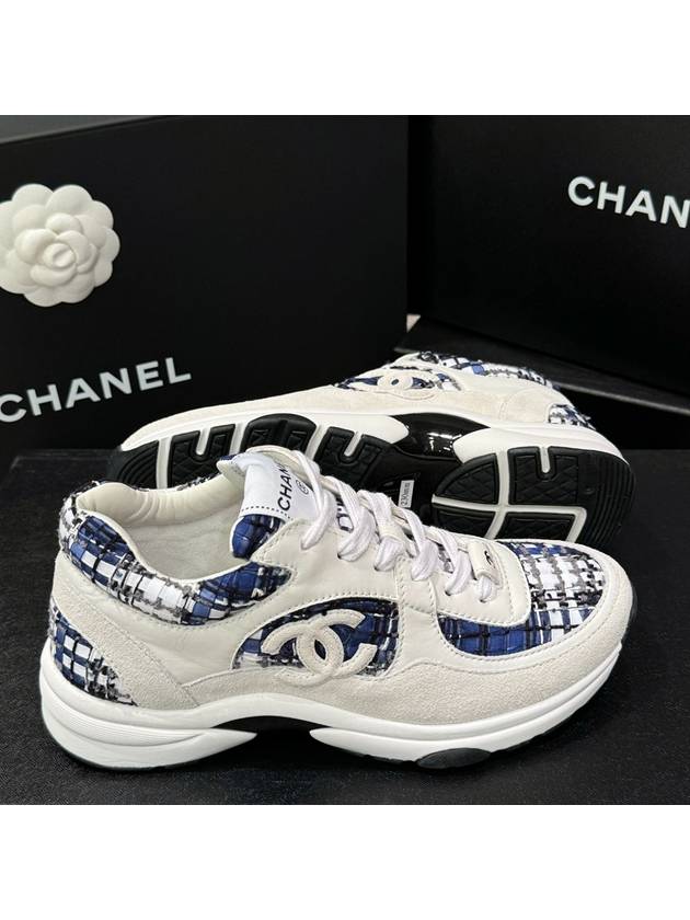 Women's Cruise Sneakers Tweed Blue Check - CHANEL - BALAAN 7