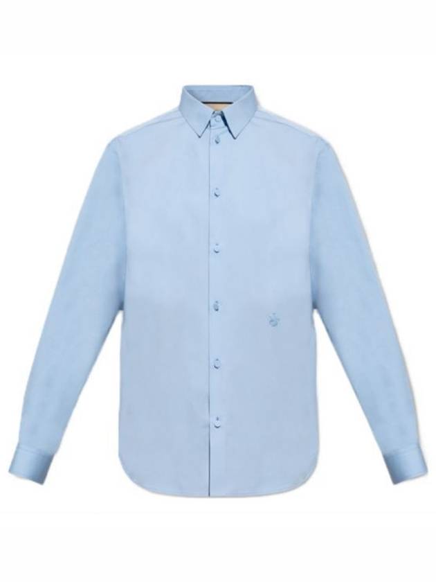 Embroidered Logo Cotton Poplin Long Sleeve Shirt Light Blue - GUCCI - BALAAN 2