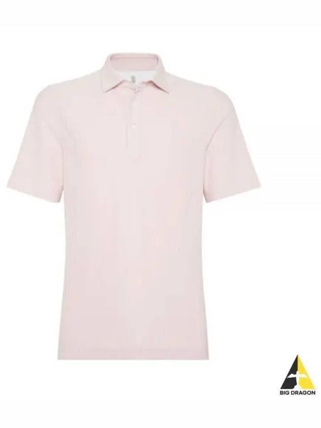 Ribbed Knit Short Sleeve Polo Shirt Pink - BRUNELLO CUCINELLI - BALAAN 2