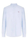 Men's Tricolor Fox Patch Cotton Long Sleeve Shirt Blue - MAISON KITSUNE - BALAAN 2