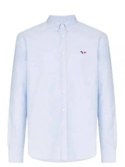 Men's Tricolor Fox Patch Cotton Long Sleeve Shirt Blue - MAISON KITSUNE - BALAAN 2