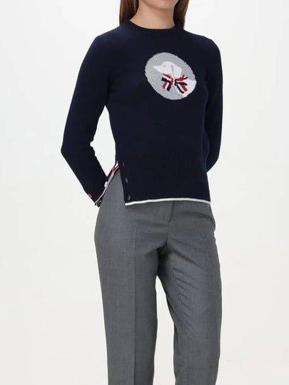 Hector Bow Virgin Wool Knit Top Navy - THOM BROWNE - BALAAN 2