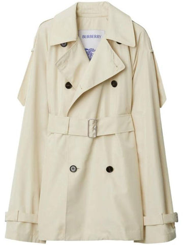 Double Breasted Short Silk Trench Coat Calico - BURBERRY - BALAAN 1