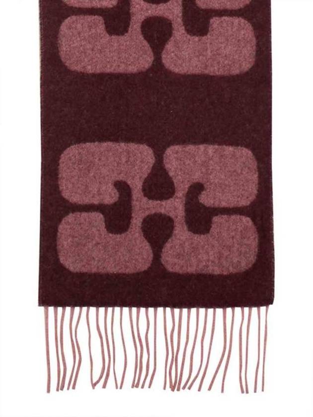 Fringe Detail Wool Scarf Burgundy - GANNI - BALAAN 3