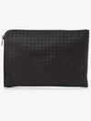 Intrecciato Weaving Zipper Medium Clutch Bag Dark Brown - BOTTEGA VENETA - BALAAN 2