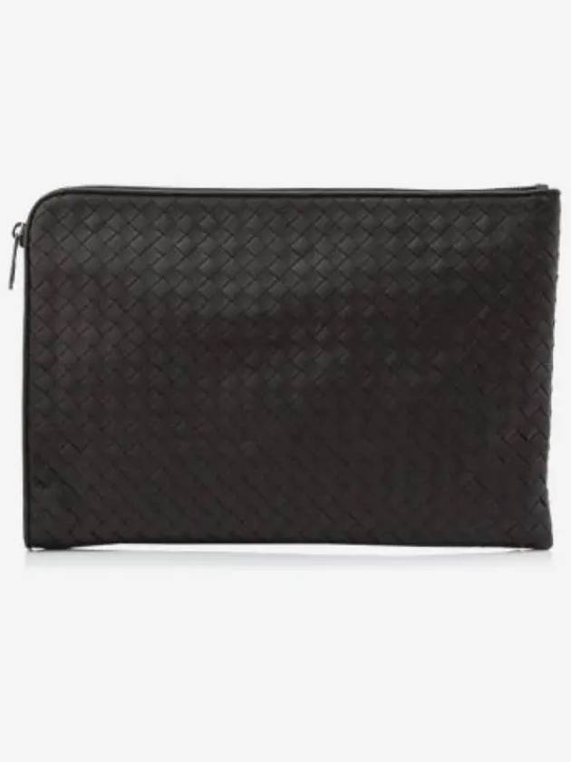 Intrecciato Weaving Zipper Medium Clutch Bag Dark Brown - BOTTEGA VENETA - BALAAN 2