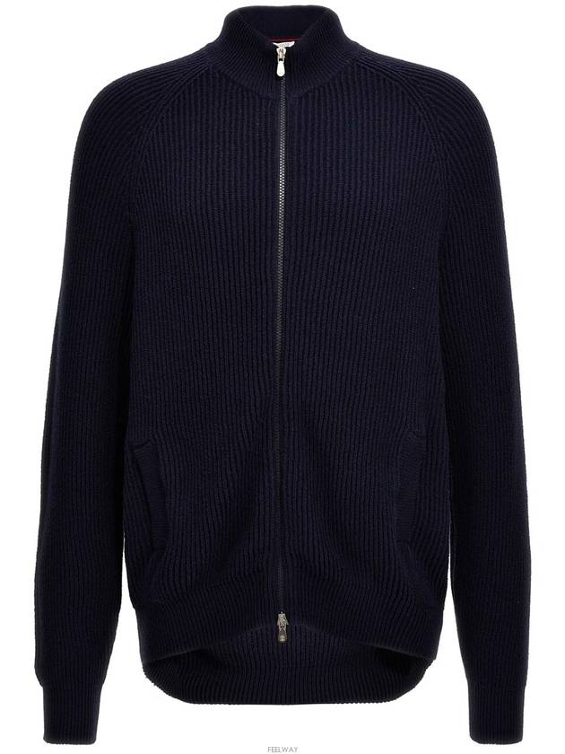 Ribbed Cotton Full-Zip Cardigan Navy - BRUNELLO CUCINELLI - BALAAN 3