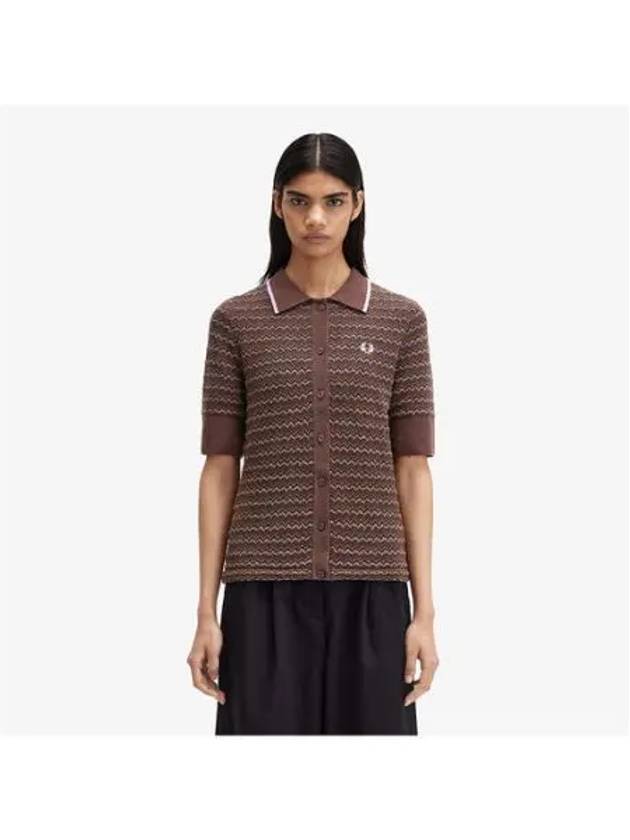 Fred Perry Womens Boucle Jacquard Knit Shirt Carrington Roadbrick AFPF2438112 U53 - FRED PERRY - BALAAN 1