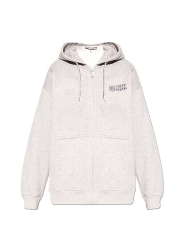 Logo Zip-Up Hoodie Grey - GANNI - BALAAN 1