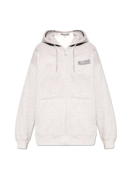 Logo Zip-Up Hoodie Grey - GANNI - BALAAN 1