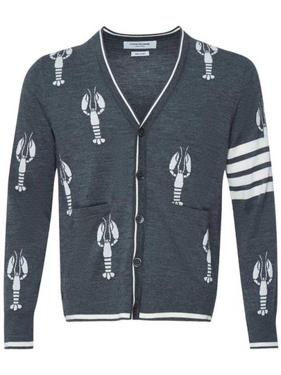 Lobster Merino Relaxed V-neck Cardigan Medium Grey - THOM BROWNE - BALAAN 2