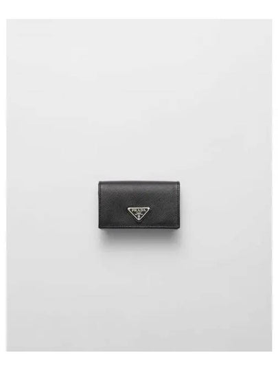 Saffiano Leather Triangle Logo Card Wallet Black - PRADA - BALAAN 2