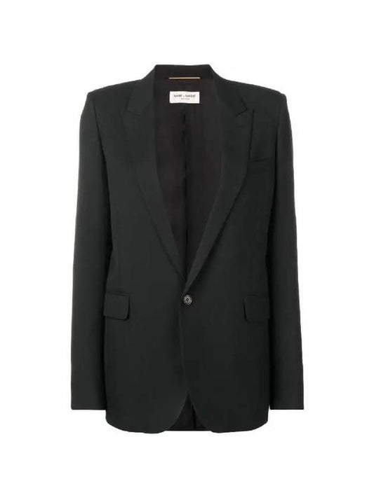 Women's Single Breasted Blazer Virgin Wool Jacket Black - SAINT LAURENT - BALAAN 2