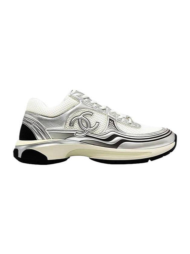 Fabric Laminated Low Top Sneakers Silver - CHANEL - BALAAN 1