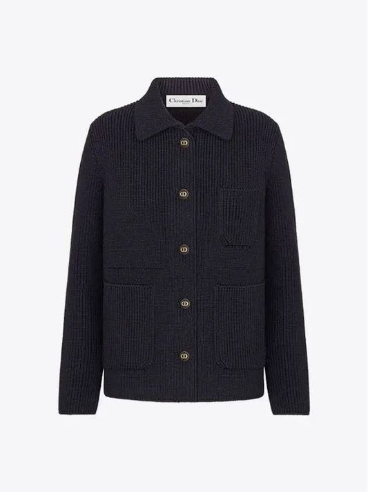 Ribbed Knit Wool Caro Jacket Navy - DIOR - BALAAN 2