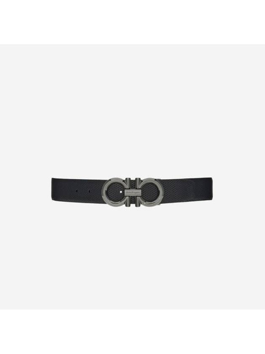 Double Reversible Leather Belt Navy Black - SALVATORE FERRAGAMO - BALAAN 2