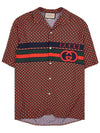 Geometric Houndstooth Bowling Silk Short Sleeve Shirt Red Beige Black - GUCCI - BALAAN 2