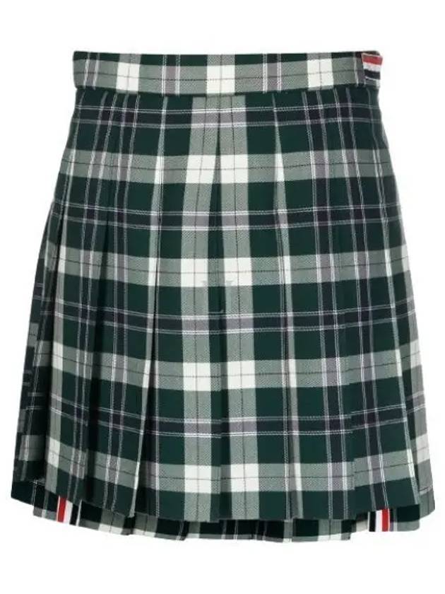 Women's Tartan Twill Mini Pleated Skirt Green - THOM BROWNE - BALAAN 2