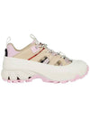 Women's Checked Cotton Leather Arthur Low Top Sneakers Pale Pink - BURBERRY - BALAAN 2