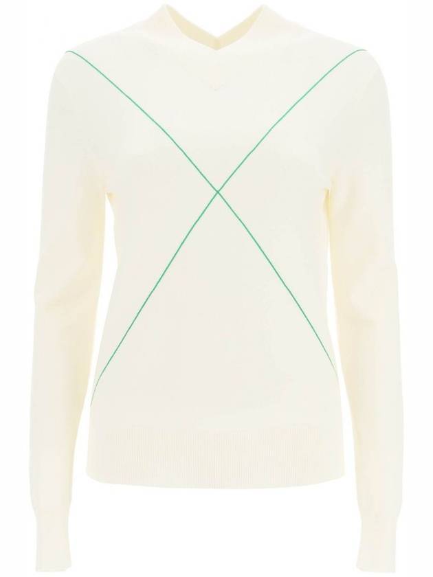 V Neck Wool Knit Top White - BOTTEGA VENETA - BALAAN 1