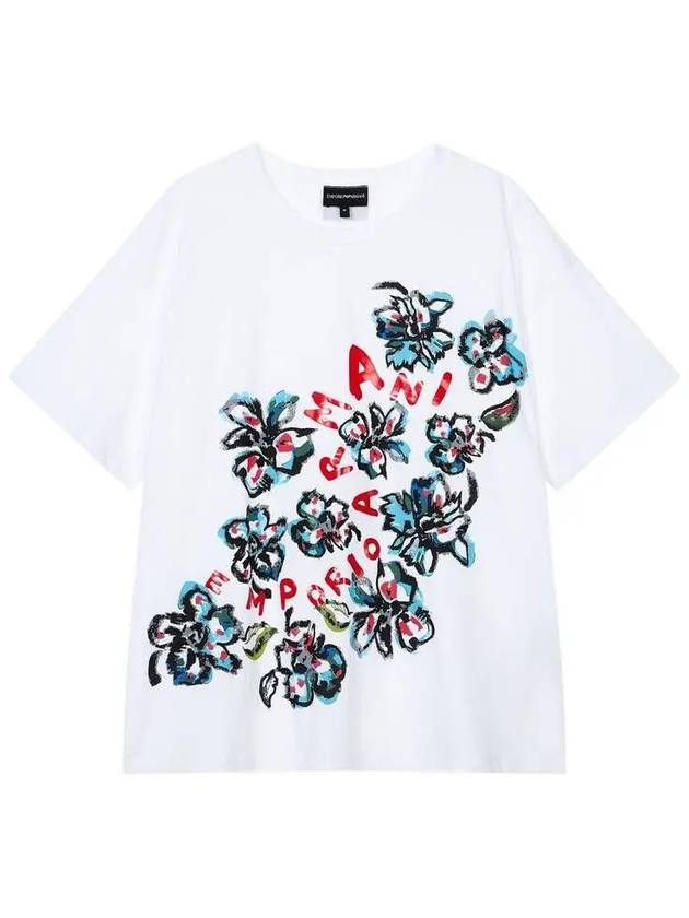 Women s Flower Print Crew Neck T Shirt White - EMPORIO ARMANI - BALAAN 1