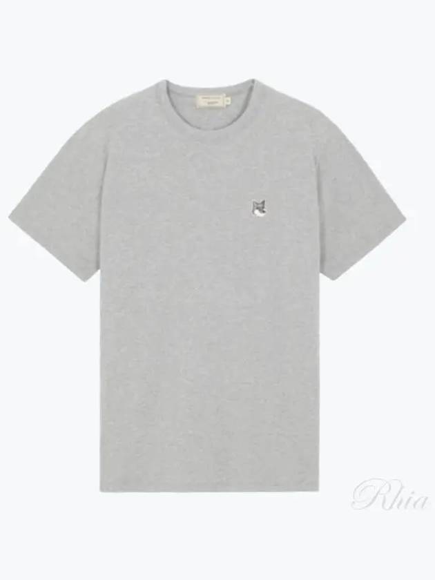 Grey Fox Head Patch Classic Short Sleeve T-Shirt Grey Melange - MAISON KITSUNE - BALAAN 2