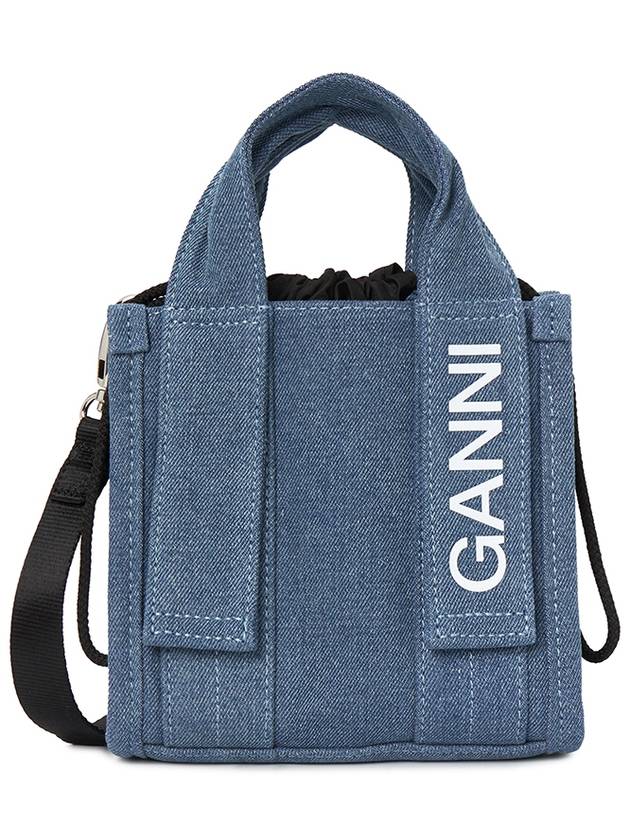 Tech Mini Logo Print Denim Tote Bag Navy - GANNI - BALAAN 2