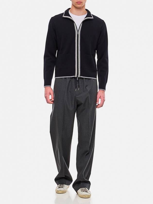 Zipper Stripe Detail Wool Cardigan Navy - THOM BROWNE - BALAAN 3