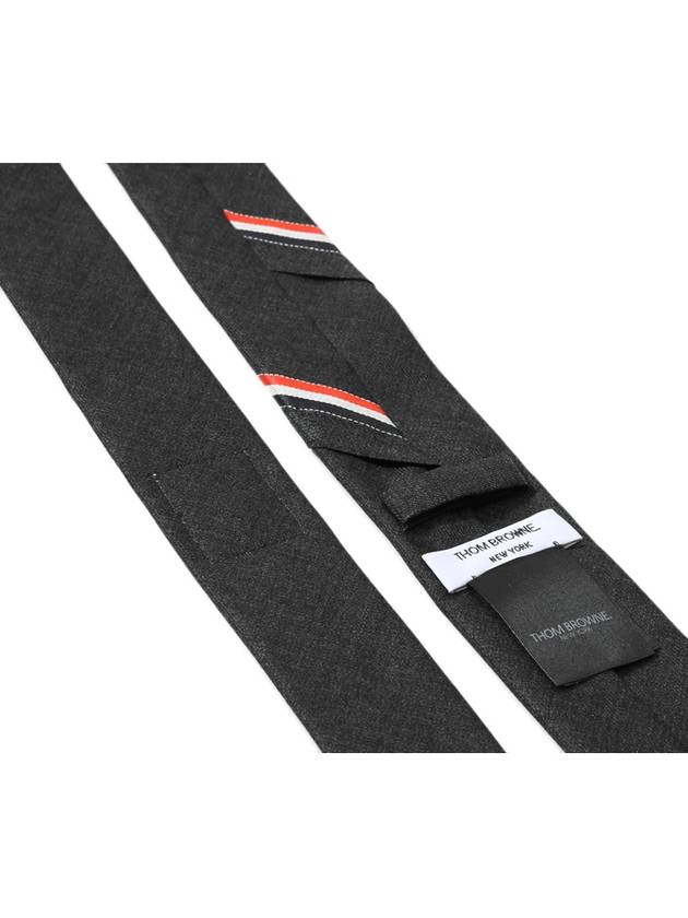 Three Stripes Classic RWB Selvage Super 120 Count Wool Tie Dark Grey - THOM BROWNE - BALAAN 4