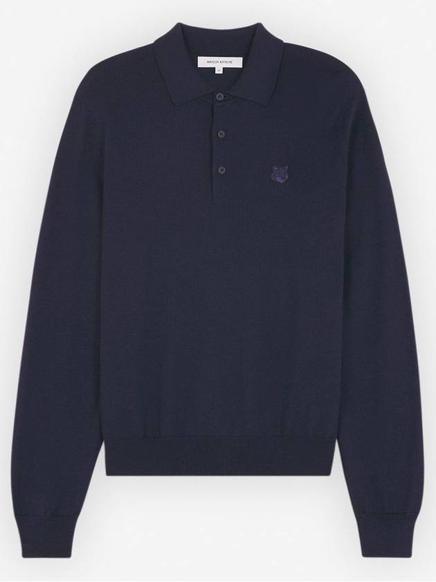 Fox Motif Knitted Polo Shirt Ink Blue - MAISON KITSUNE - BALAAN 2