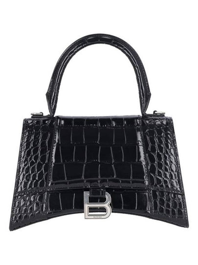 Hour Glass Croco Print Shoulder Bag Black - BALENCIAGA - BALAAN 2