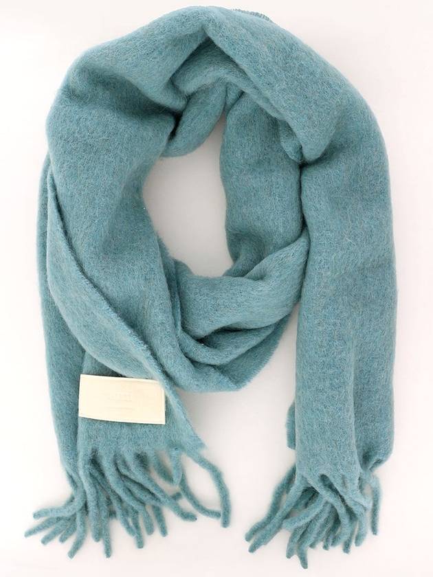 Logo Patch Fringe Wool Muffler Aquamarine - AMI - BALAAN 4