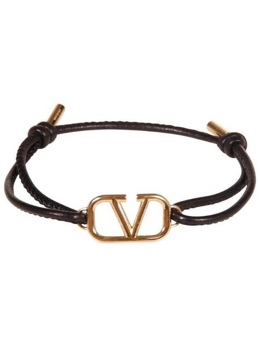 V Logo Signature Leather Bracelet Black - VALENTINO - BALAAN 1