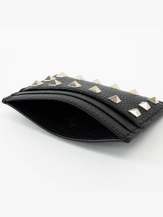 Rockstud Leather Card Wallet Black - VALENTINO - BALAAN 4